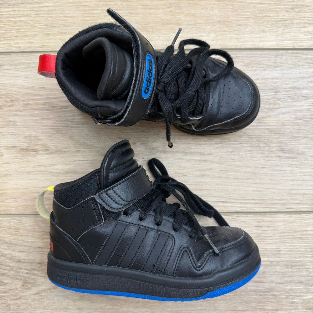 adidas Black Sneakers with Blue, Red and Yellow Accents. Size 12 (Toddler)